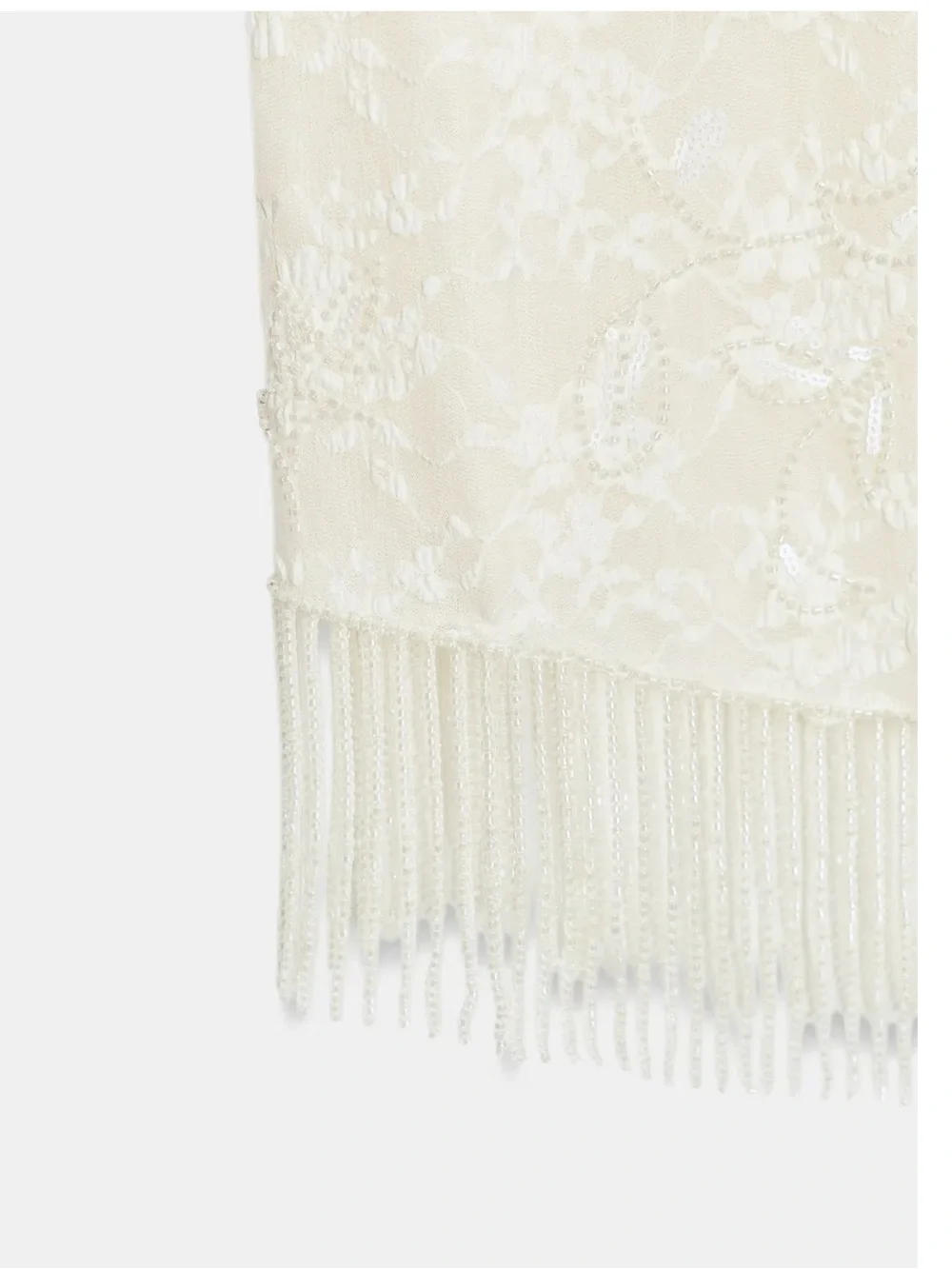 Zara NWT 2 piece top & skirt SET Lace Fringe beaded embellished ivory cream set - Picture 14 of 16